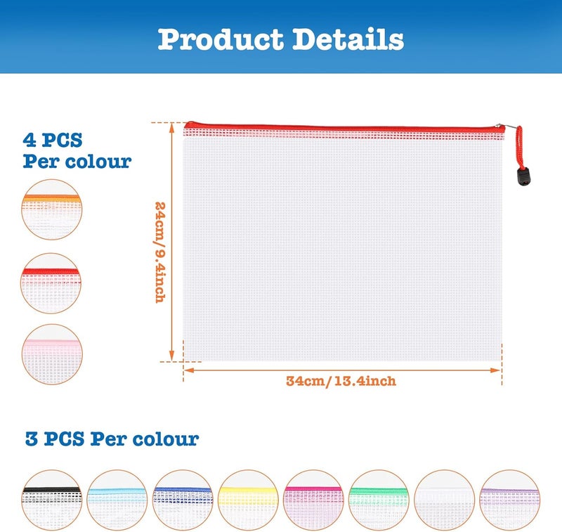 windforgecraft A4 Mesh Zipper Pouch Document Bags Waterproof Translucent Zip File Folder A4 Zipper File Bags Letter Size/A4 Size Used for Storage of Chess and Card Games or School Office Supplies (36 pcs) - Image 3