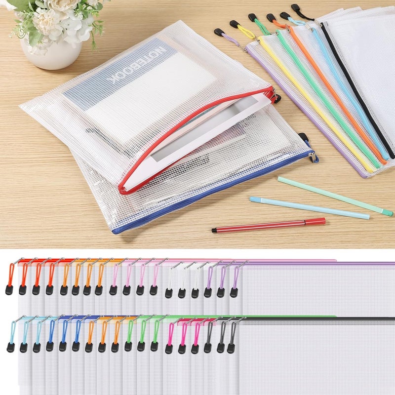 windforgecraft A4 Mesh Zipper Pouch Document Bags Waterproof Translucent Zip File Folder A4 Zipper File Bags Letter Size/A4 Size Used for Storage of Chess and Card Games or School Office Supplies (36 pcs) - Image 1