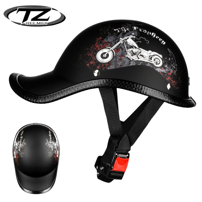 Generic Summer Breathable Mens Moped Helmet Retro Motorcycle Cruiser Half Cap Retro motorcycle front and back 2 belts 