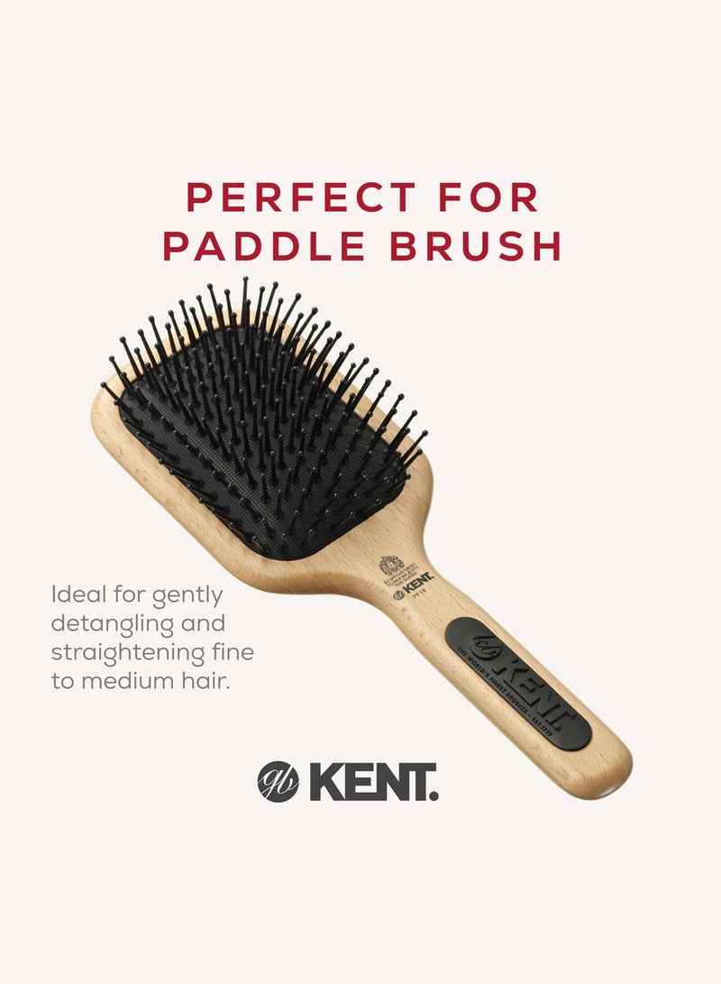 KENT PF18 Paddle Wooden Hair Brush for Detangling, Straightening and Styling - Fine to Medium Hair - Beachwood Handle with Rubber Grip - Image 3