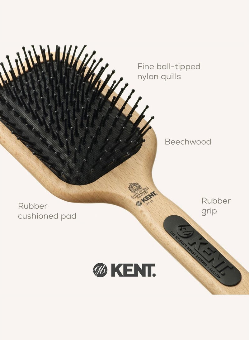 KENT PF18 Paddle Wooden Hair Brush for Detangling, Straightening and Styling - Fine to Medium Hair - Beachwood Handle with Rubber Grip - Image 5