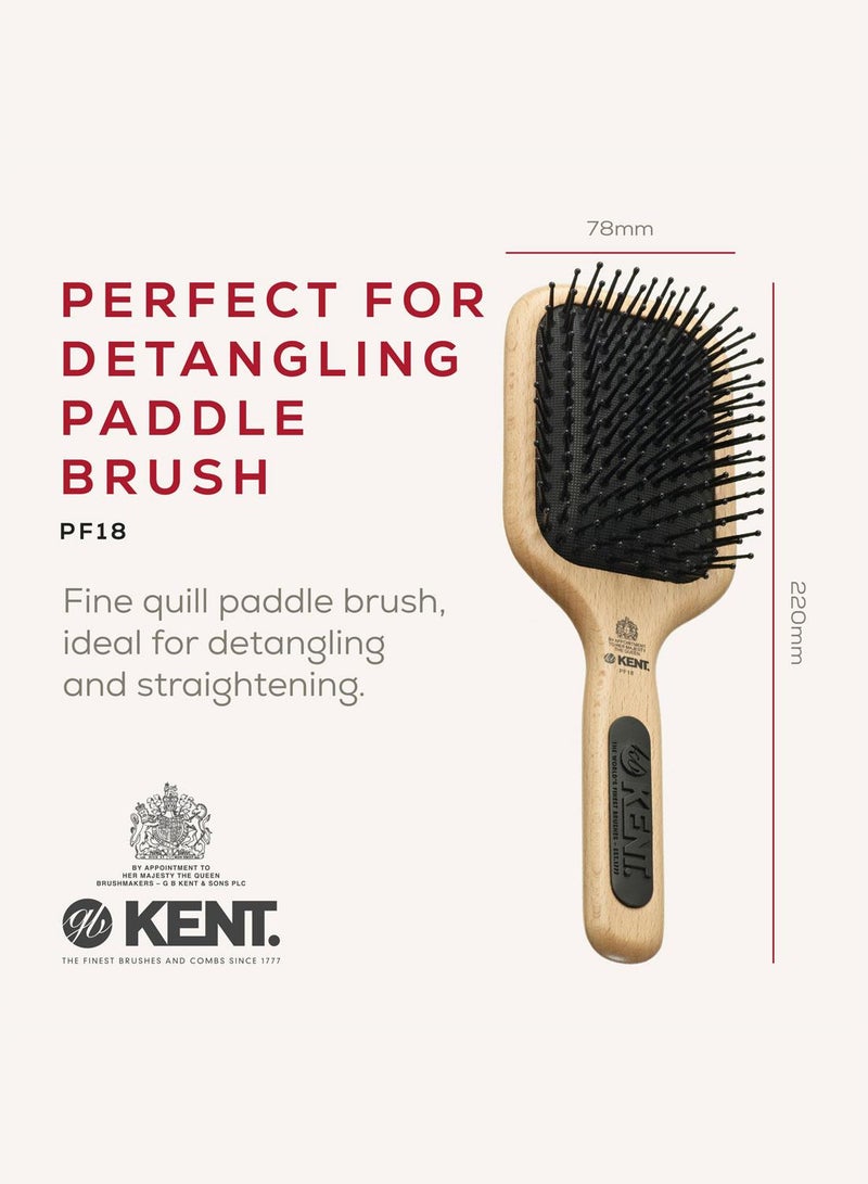 KENT PF18 Paddle Wooden Hair Brush for Detangling, Straightening and Styling - Fine to Medium Hair - Beachwood Handle with Rubber Grip - Image 2