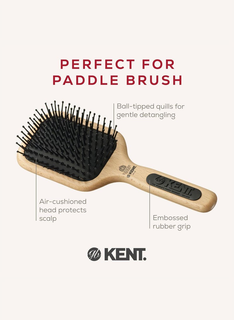 KENT PF18 Paddle Wooden Hair Brush for Detangling, Straightening and Styling - Fine to Medium Hair - Beachwood Handle with Rubber Grip - Image 4