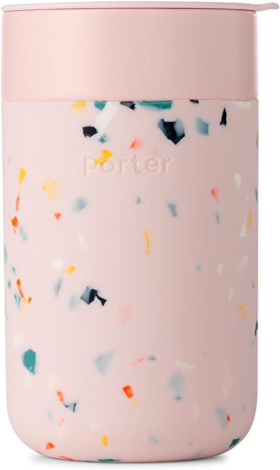 WP Porter Ceramic Mug wProtective Silicone Sleeve Terrazzo Blush 16 Ounces OntheGo Reusable Cup for Coffee or Tea Portable Dishwasher Safe - Image 1