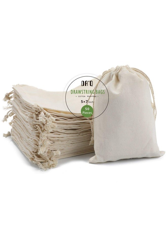 DRQ Cotton Drawstring Bags Ecofriendly Muslin Bags (5 By 7 Inch) Gift Bags Party Favor Bags Unbleached Cotton Pouches Sachet Bagfabric Bagscloth Bags(50 Pieces)  - Image 1