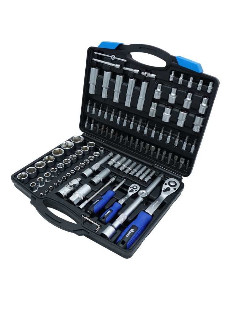 VTOOLS 111 PC 1/2" & 1/4" Master Drive CRV Impact Socket Set in Portable Case Includes Extension Bars Universal Joint Deep Socket,Sliding Bar,and Socket Bits - Image 2
