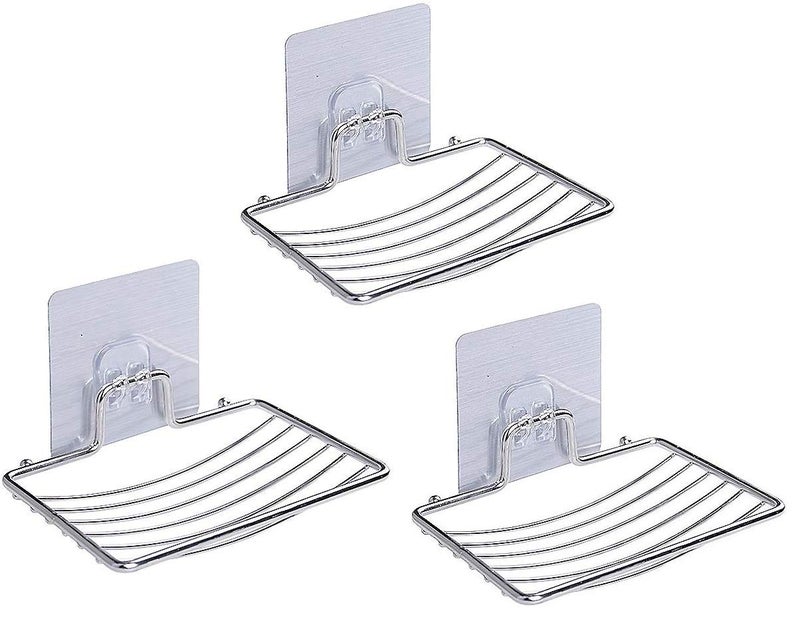 ADTALA Soap Dishes Sponge Holder for Bathroom Shower Kitchen Stainless Steel Self Adhesive Wall Mounted Non-Drilling Storage Saver Rack for Home Kitchen/Bathroom Shower/Mobile Stand (3 Pcs) - Image 1