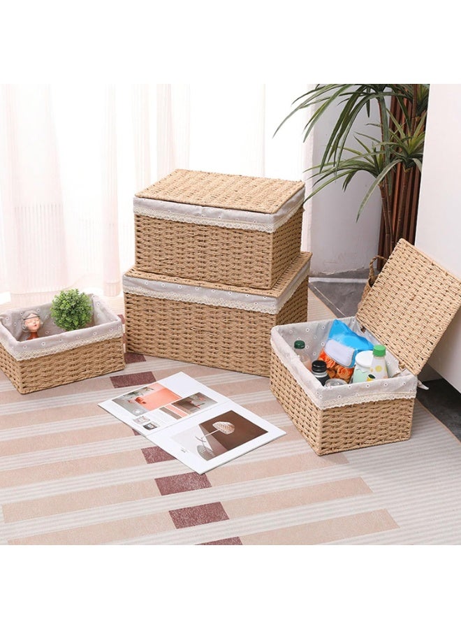 LINGWEI Wooven Storage Baskets Set of 3 Decorative Nesting Boxes with Lids Storage Organizer - Image 5