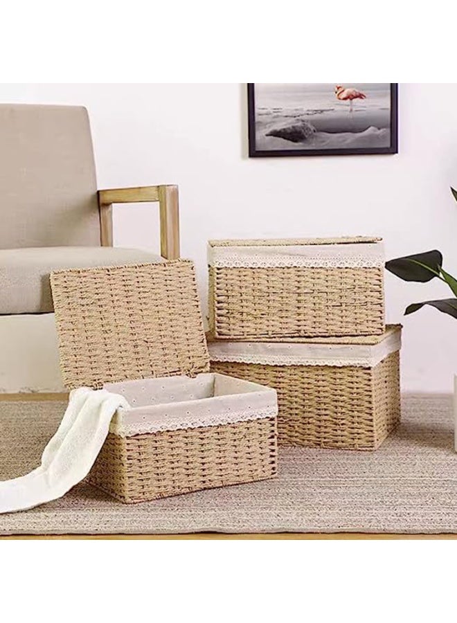 LINGWEI Wooven Storage Baskets Set of 3 Decorative Nesting Boxes with Lids Storage Organizer - Image 2
