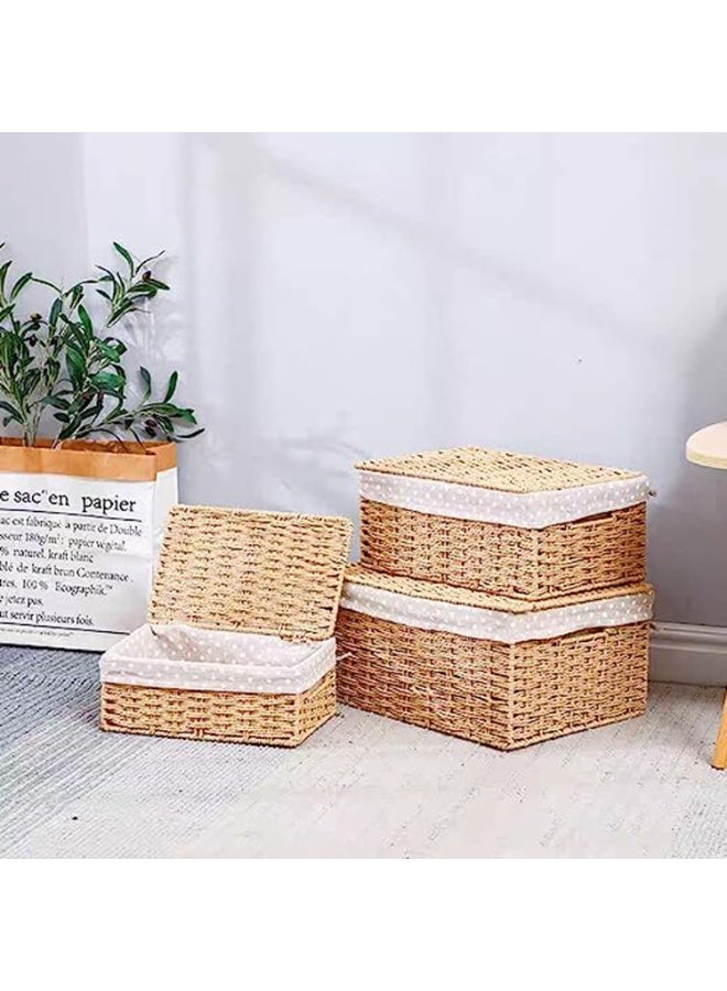LINGWEI Wooven Storage Baskets Set of 3 Decorative Nesting Boxes with Lids Storage Organizer - Image 3