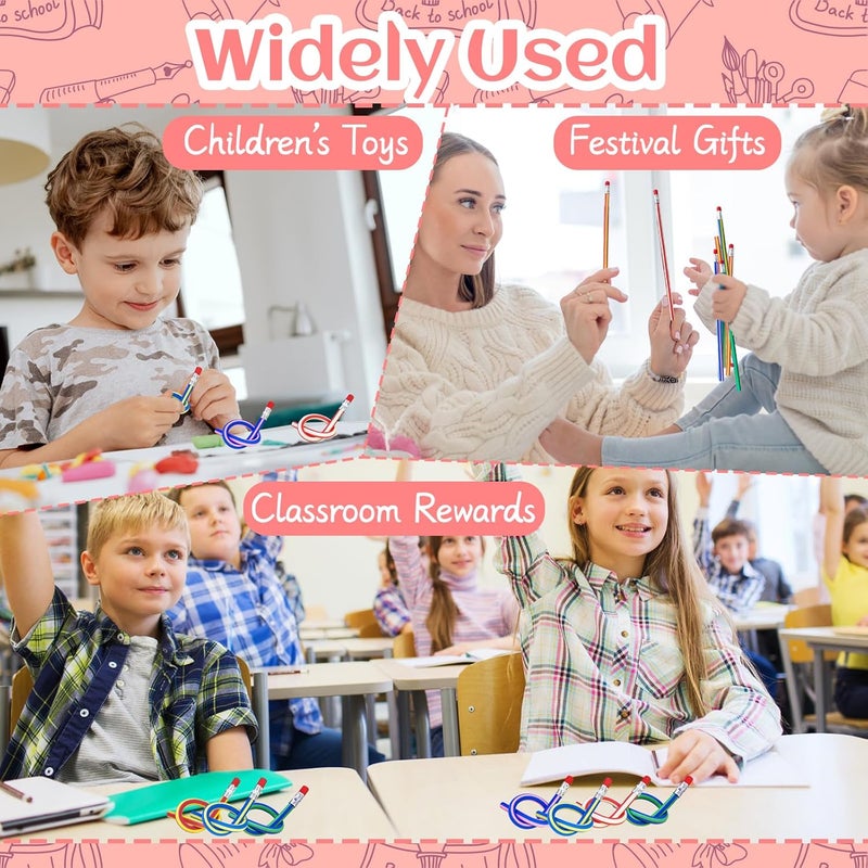 OJYUDD 50 Pack Flexible Bendy Pencil,Colorful Stripe Soft Rubber Pencils with Erasers,Bendable Soft Pencil for Kids,Classroom Gifts,Goodie Bag Fillers - Image 5