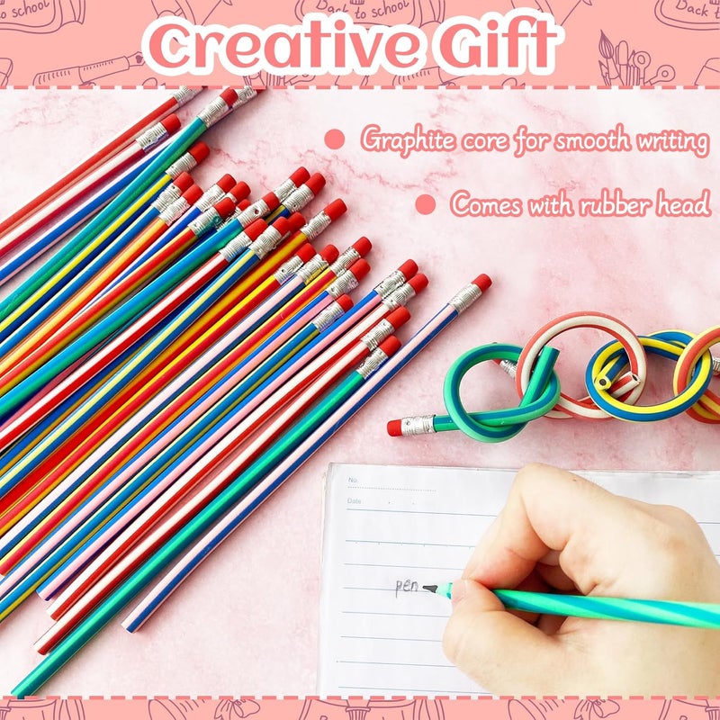 OJYUDD 50 Pack Flexible Bendy Pencil,Colorful Stripe Soft Rubber Pencils with Erasers,Bendable Soft Pencil for Kids,Classroom Gifts,Goodie Bag Fillers - Image 4