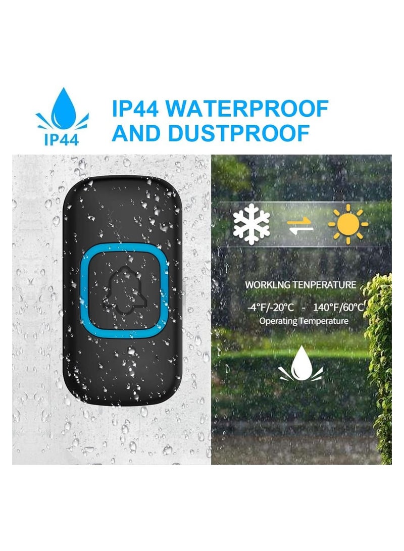 طقم جرس باب لاسلكي - يعمل بالبطارية بدون أسلاك مع جرس يعمل بمقبس بريطاني، نطاق بعيد، 38 لحن، 4 مستويات للصوت، وميض LED أزرق، سهل التركيب للاستخدام في المنزل والمدرسة والمكتب. - Image 5