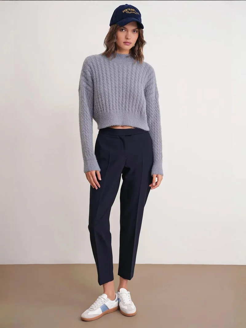 MixRay Mixray Cable Knit Pattern Crop Sweater