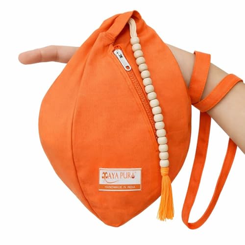 MAYAPURI Original Bhagwa Pure Cotton Gomukhi Japa Mala Bag Or Chanting Bag/Beads Bag With Zip Pocket And Sakshi Mala Counter For Daily Mantra Jaap, Saffron Color, travel, orange - Image 1