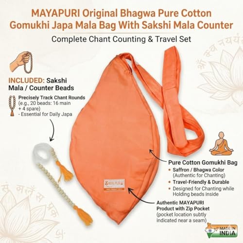 MAYAPURI Original Bhagwa Pure Cotton Gomukhi Japa Mala Bag Or Chanting Bag/Beads Bag With Zip Pocket And Sakshi Mala Counter For Daily Mantra Jaap, Saffron Color, travel, orange - Image 5