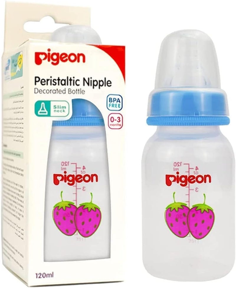 Pigeon Slim Neck Decorated Bottle, Ultra Soft Silicone Nipple, Anti Colic, Bpa Free, Assorted colors ,120ml ,1 Piece - Image 1
