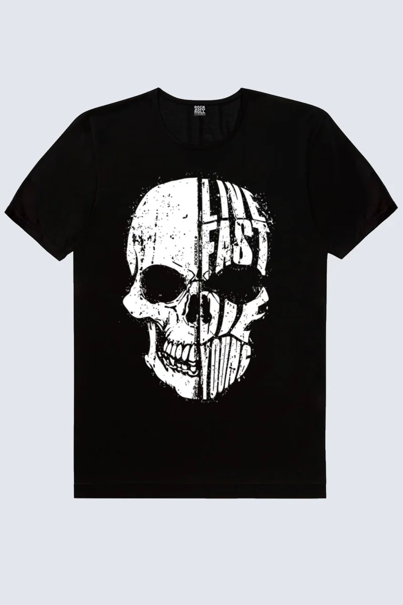 Rock&Roll  Bearded Skull, Live Fast Men's T-Shirt Eco Pack of 2 for Men | Best Price UAE