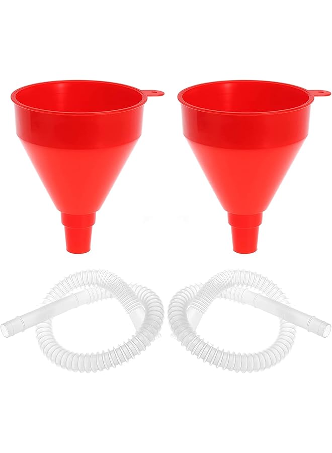 SYOSI Fuel Funnel, 2 Pcs, Red, Plastic, 8Cm Wide Mouth, 10.5Cm Height, 50Cm Hose, For Car, Motorcycle, Truck, Boat Fuel, Oil, Water, Diesel, Gasoline, Kerosene, Coolant - Image 1