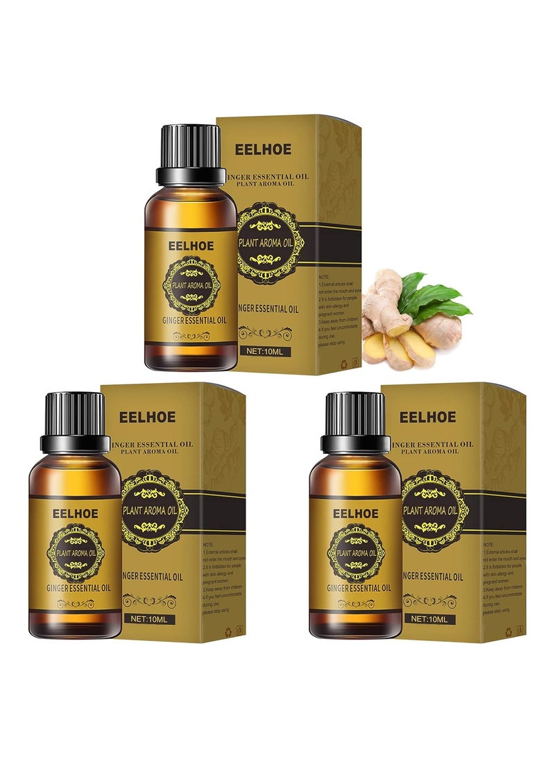 EELHOE 3 قطع من زيت الزنجبيل الطبيعي لإزالة دهون البطن، 10 مل من الزيت العطري - Image 1