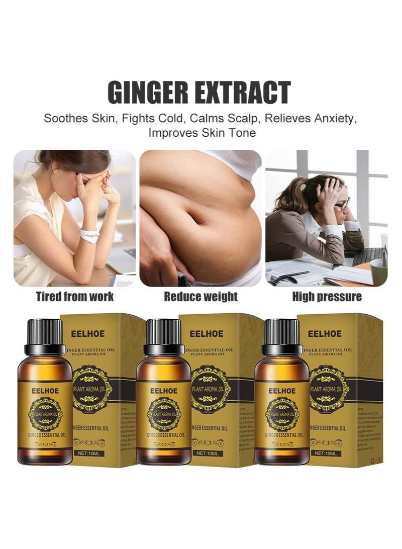 EELHOE 3 قطع من زيت الزنجبيل الطبيعي لإزالة دهون البطن، 10 مل من الزيت العطري - Image 3