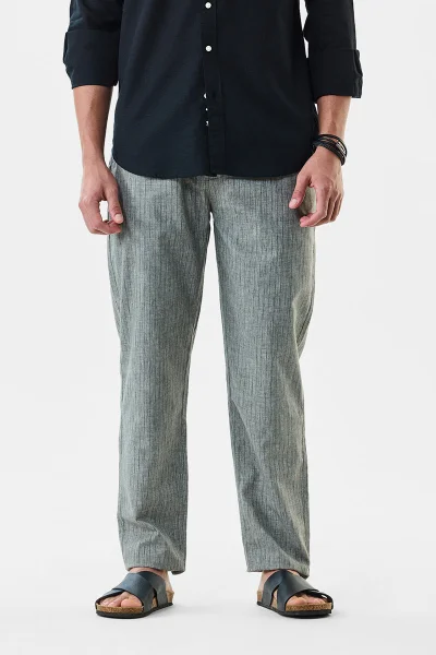 SNITCH Regular Fit Stripes Linen Blend Trousers