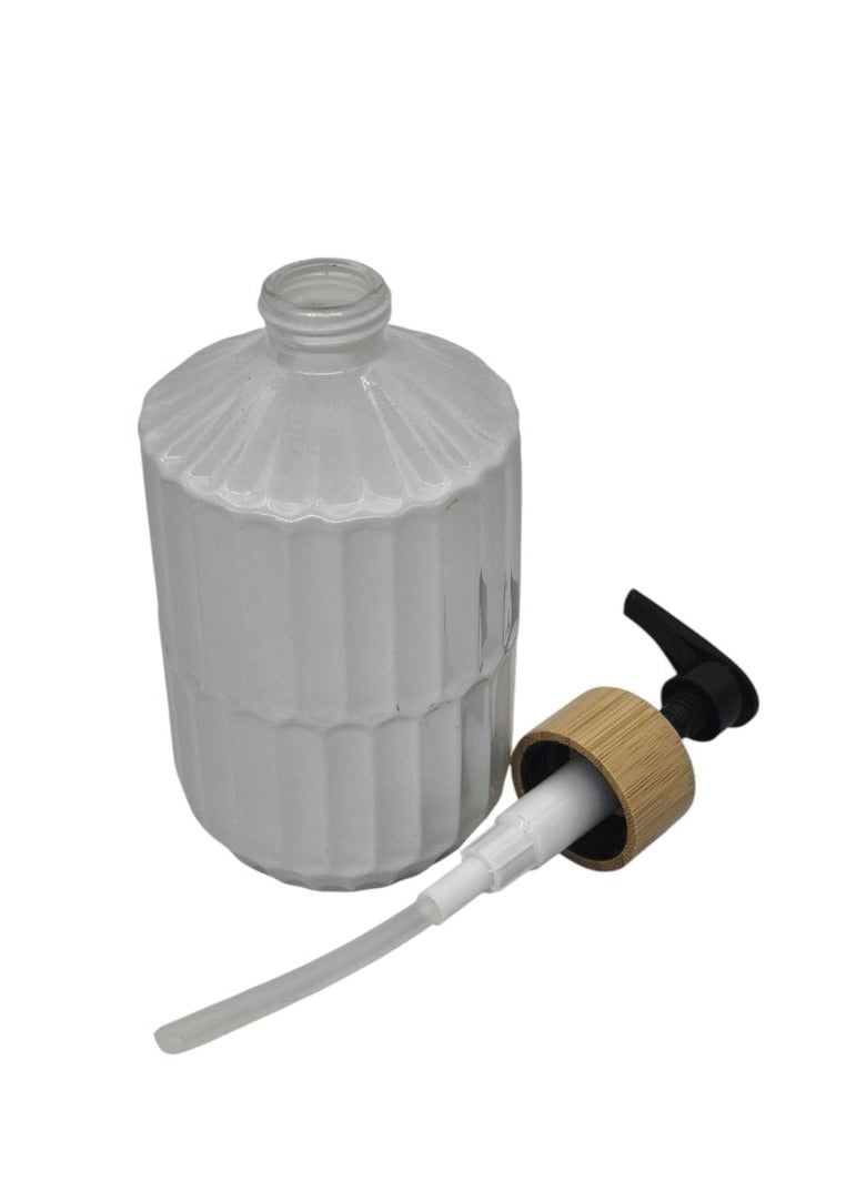 AKDC Ceramic Liquid Soap Dispenser With Wooden Lid for Bathroom & Kitchen Sink, Dish Soap Dispenser With Easy-to-Press Pump -400ML-White&Black - Image 2