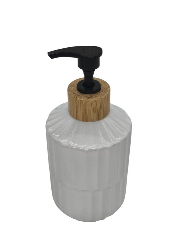 AKDC Ceramic Liquid Soap Dispenser With Wooden Lid for Bathroom & Kitchen Sink, Dish Soap Dispenser With Easy-to-Press Pump -400ML-White&Black - Image 3