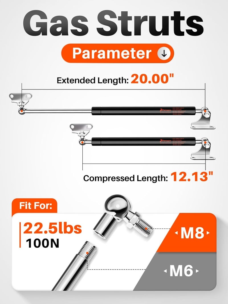 Pamagoo 20 Inch Gas Spring Struts - 22.5Lb/100N Lift Support with L-Type Mounts for Cabinets and Toolboxes - Image 2