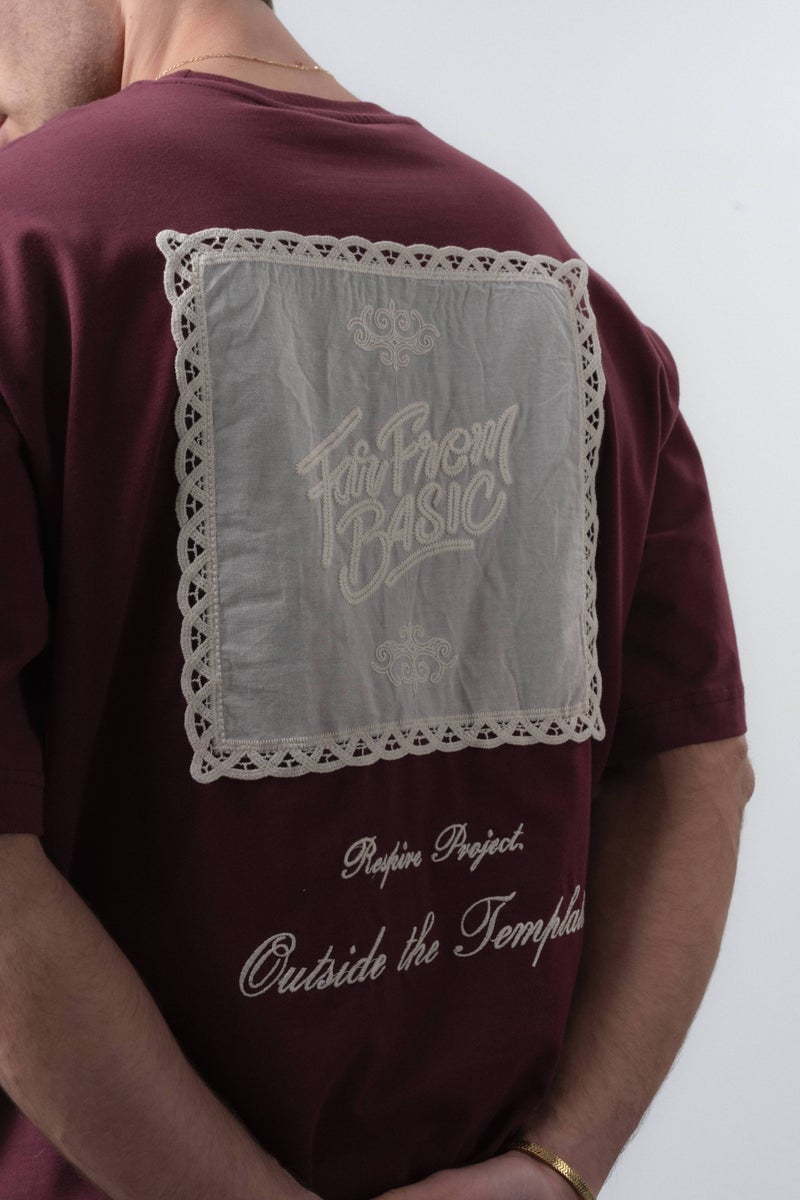 RESPIRE Men's Far From Basic Embroidered Oversize T-Shirt, Burgundy - Image 5