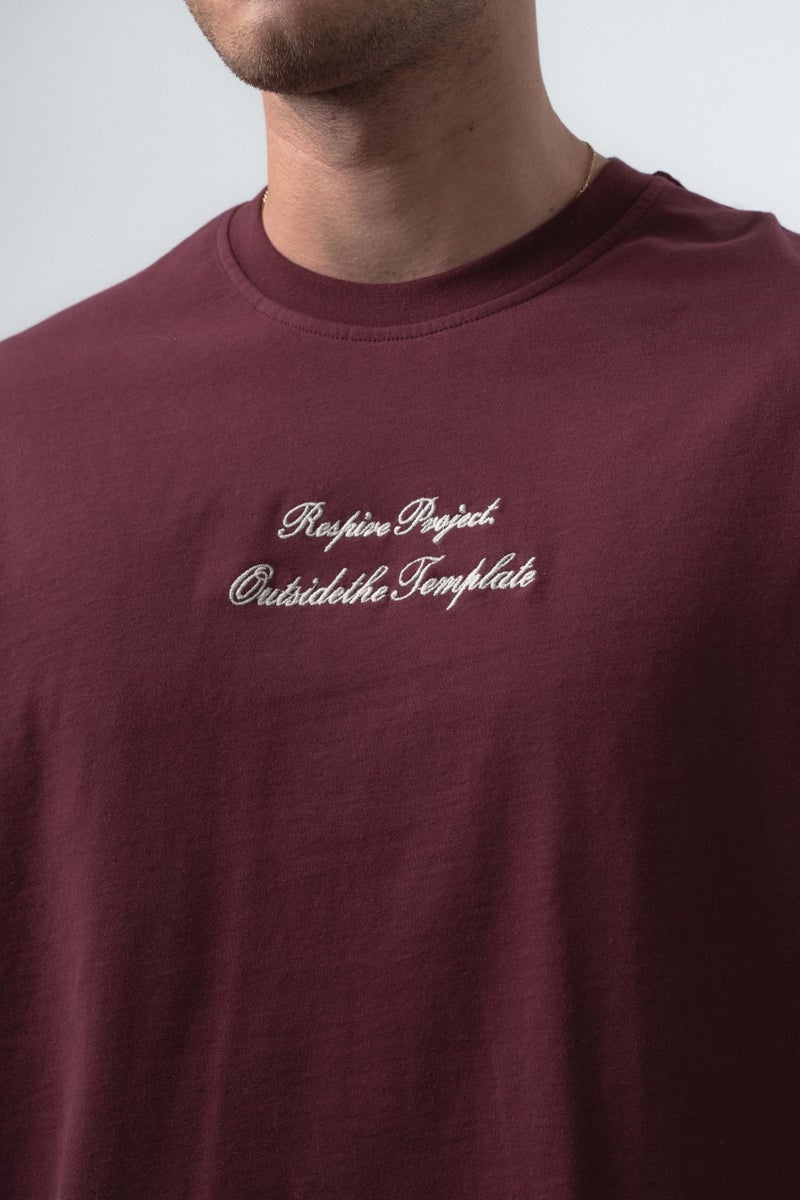 RESPIRE Men's Far From Basic Embroidered Oversize T-Shirt, Burgundy - Image 4