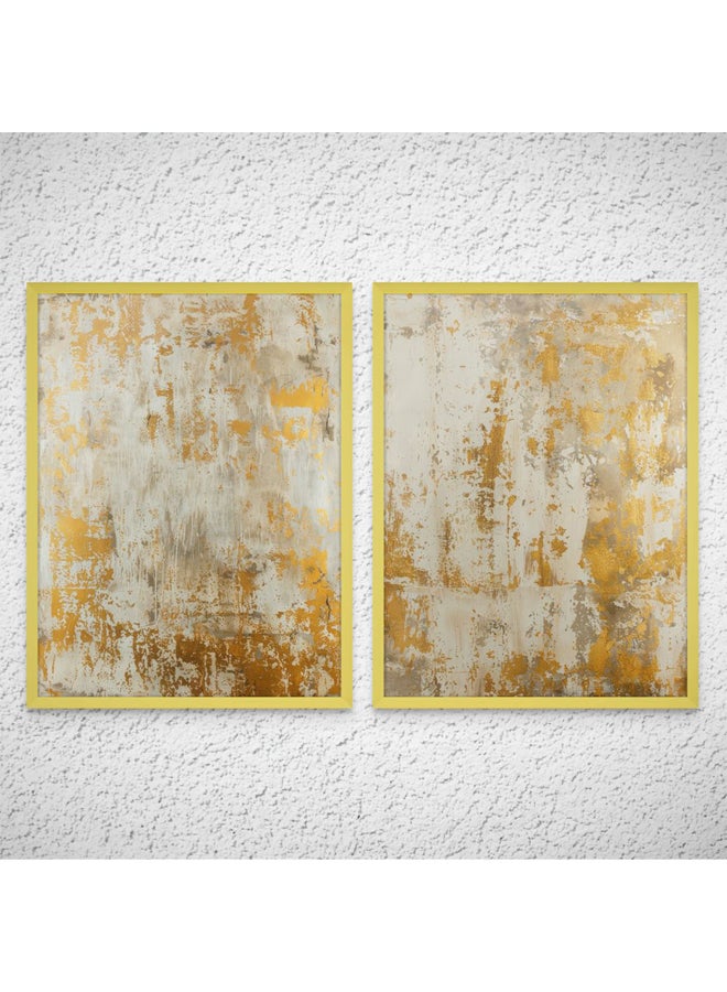 Art Decor Framed Fine Art Portrait Print of Abstract Mountain Set of 2 White and Gold Modern Landscape Elegant Wall Décor for Living Room Bedroom Office Studio Home Decor - Framed and Gifting - Image 1