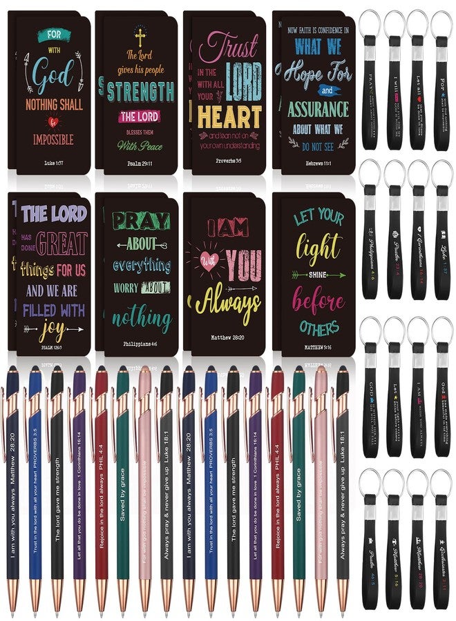 PerKoop 48 Pcs Inspirational Gifts Bulk Motivational Notepads Ballpoint Pens Keychains Set Modern Farmhouse Journal Notebooks Christian Gifts for Teachers School Office Party Favor Supplies - Image 1