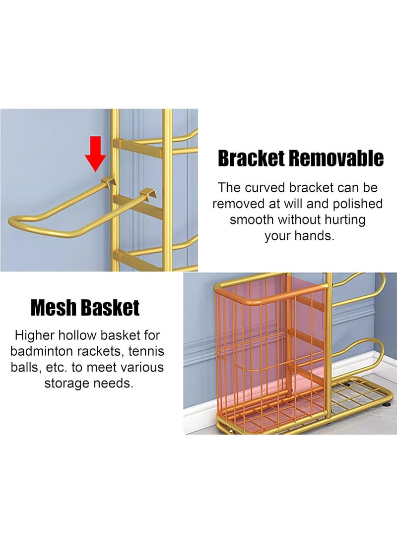 AIWANTO Multifunctional Sports Storage Rack Basketball Soccer Volleyball Badminton Racket Cricket Football Indoor Home Simple Design Gold 146 CM  - Image 2