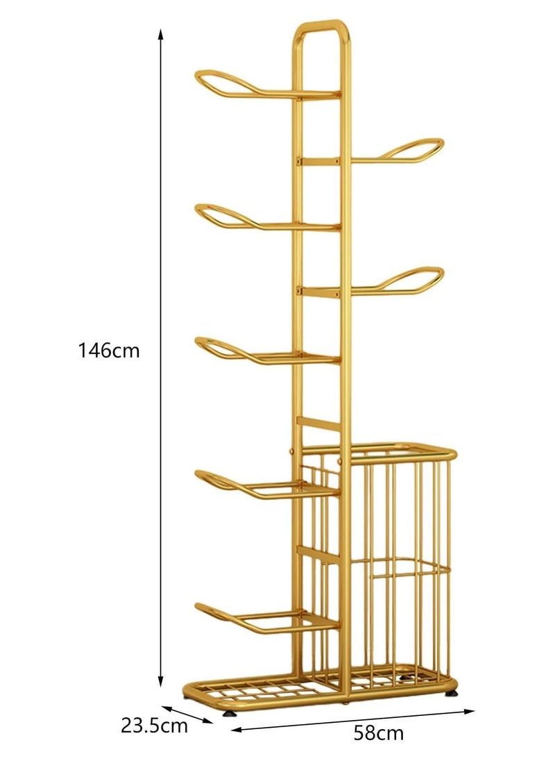 AIWANTO Multifunctional Sports Storage Rack Basketball Soccer Volleyball Badminton Racket Cricket Football Indoor Home Simple Design Gold 146 CM  - Image 4
