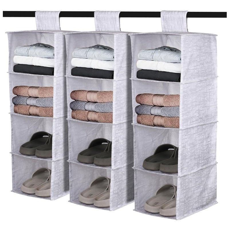 Kuber Industries Kuber Industries 4 Shelf Foldable Storage Rack | Clothes Hanging Organizer | Shoe Storage Organizer | Closet Organizer with Velcro | Shoe Rack with Jute Printed | Pack of 3 | Gray  - Image 1