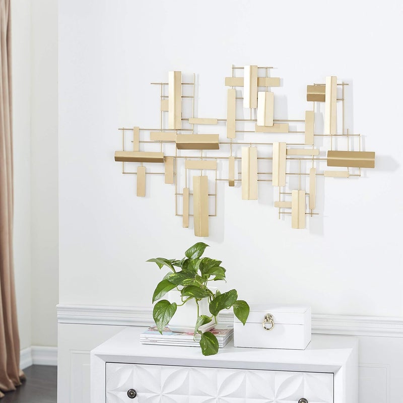 Deco 79 CosmoLiving Metal Geometric 3D Stripe Wall Decor, 36" x 1" x 23", Gold - Image 1
