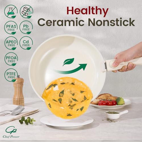 Chef Power Ceramic Nonstick Pots and Pans Set 19 Piece with Detachable Handle, Induction Dishwasher Oven Safe Cookware Set, RV Kitchen Set Removable Handle (Light Purple) - Image 4