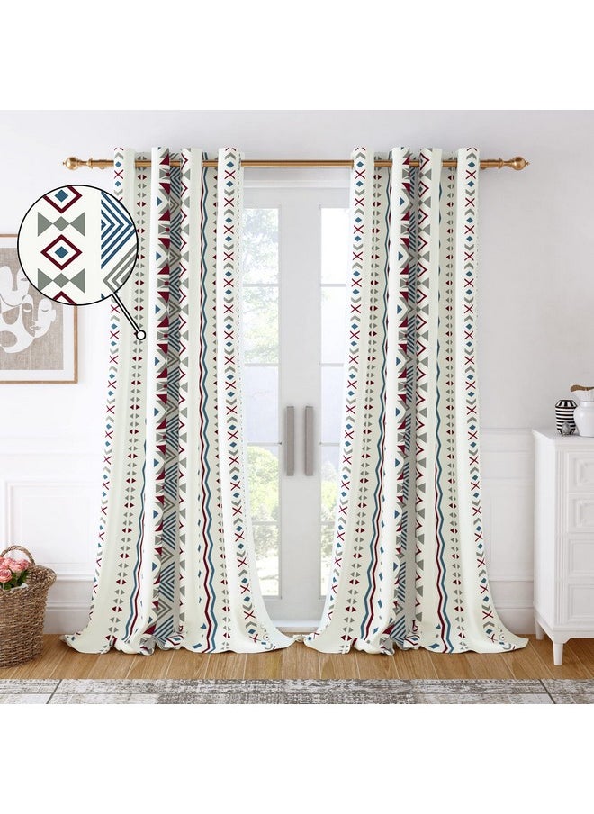Story@Home Story@Home Door Curtains 7 Feet Long Set of 2 | Bohemian Curtains | Abstract Design Cotton Curtain | Light Filtering Curtain for Door | Curtains for Living Room | (116 x 215 cm, White & Grey)  - Image 1