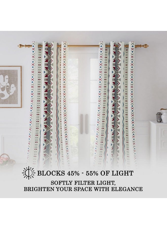Story@Home Story@Home Door Curtains 7 Feet Long Set of 2 | Bohemian Curtains | Abstract Design Cotton Curtain | Light Filtering Curtain for Door | Curtains for Living Room | (116 x 215 cm, White & Grey)  - Image 3