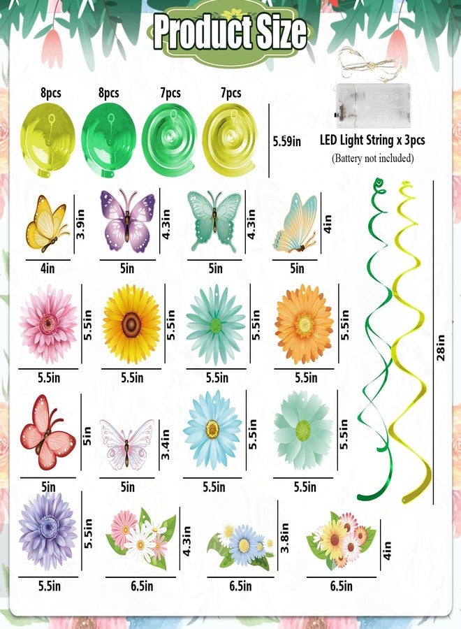 VABAMNA 33pcs Spring Hanging Decorations for Home - Flower Butterfly Hanging Swirls with Led Lights for Spring Summer Easter Flower Butterfly Themed Birthday Party Decorations - Image 3
