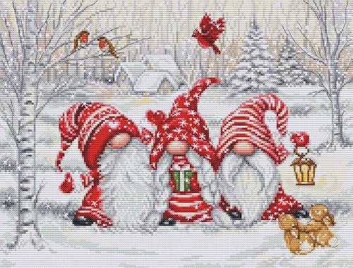 Luca-S LucaS Cross Stitch Kit Three Gnomes in Wood BU5050 Counted Cross Stitch Kit for Adults Needlecraft and Embroidery Kit - Image 1