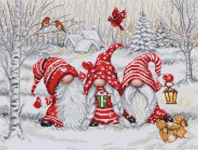 Luca-S LucaS Cross Stitch Kit Three Gnomes in Wood BU5050 Counted Cross Stitch Kit for Adults Needlecraft and Embroidery Kit - Image 3