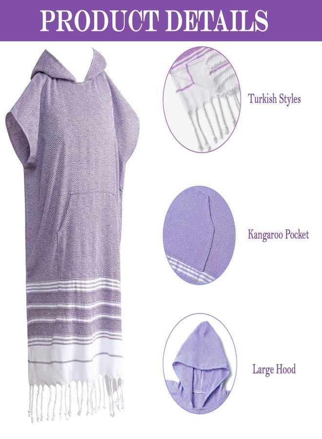 Sufeasdf 1pcs Turkish Towel Poncho Turkish Cotton Beach Poncho wim Cover Up Wearable Towel Hooded Poncho with Pocket for Adult Man Women (Purple) - Image 2