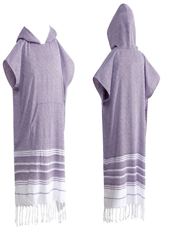 Sufeasdf 1pcs Turkish Towel Poncho Turkish Cotton Beach Poncho wim Cover Up Wearable Towel Hooded Poncho with Pocket for Adult Man Women (Purple) - Image 1