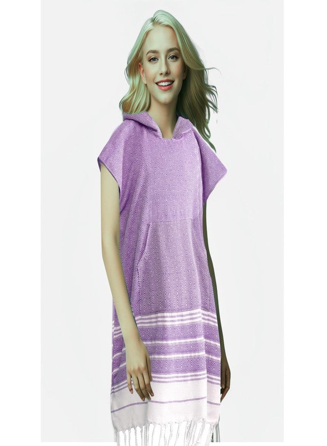 Sufeasdf 1pcs Turkish Towel Poncho Turkish Cotton Beach Poncho wim Cover Up Wearable Towel Hooded Poncho with Pocket for Adult Man Women (Purple) - Image 5