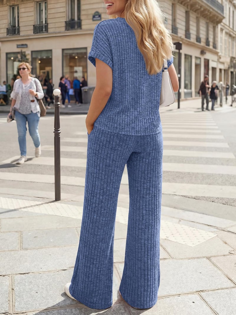 LILLUSORY Womens 2 Piece Lounge Sets 2026 Summer Vacation Outfits Airport Travel Resort Wear Beach Matching Spring Sweatsuit Blue L - Image 5