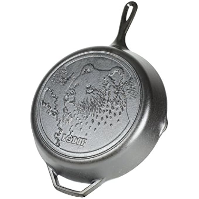 مقلاة من الحديد الزهر المتبل L10Skwlbr Wildlife Series مقاس 12 بوصة مع مشهد دب ومقبض مساعد مقاس 12 بوصة أسود - Image 2