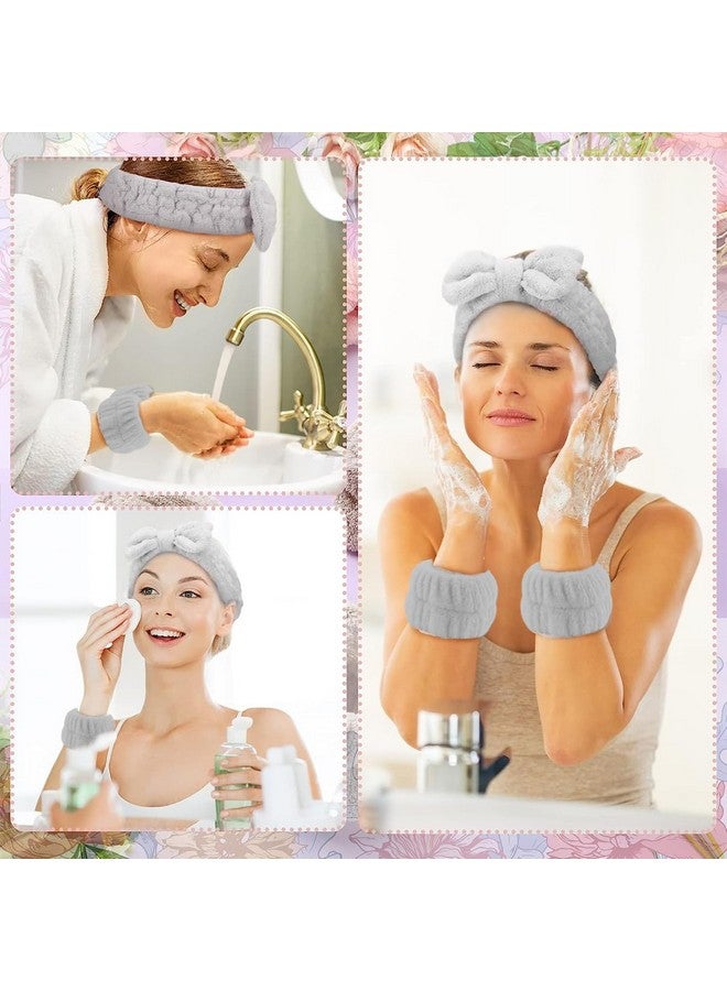 ماي كرييت مجموعة عصابة رأس ومعصم سبا MAYCREATE® لغسل الوجه، عصابة رأس ناعمة بعقدة مكياج للنساء والفتيات، منشفة فائقة الامتصاص من الفلانيل لغسل الوجه واليوغا واللياقة البدنية (رمادي) - Image 5