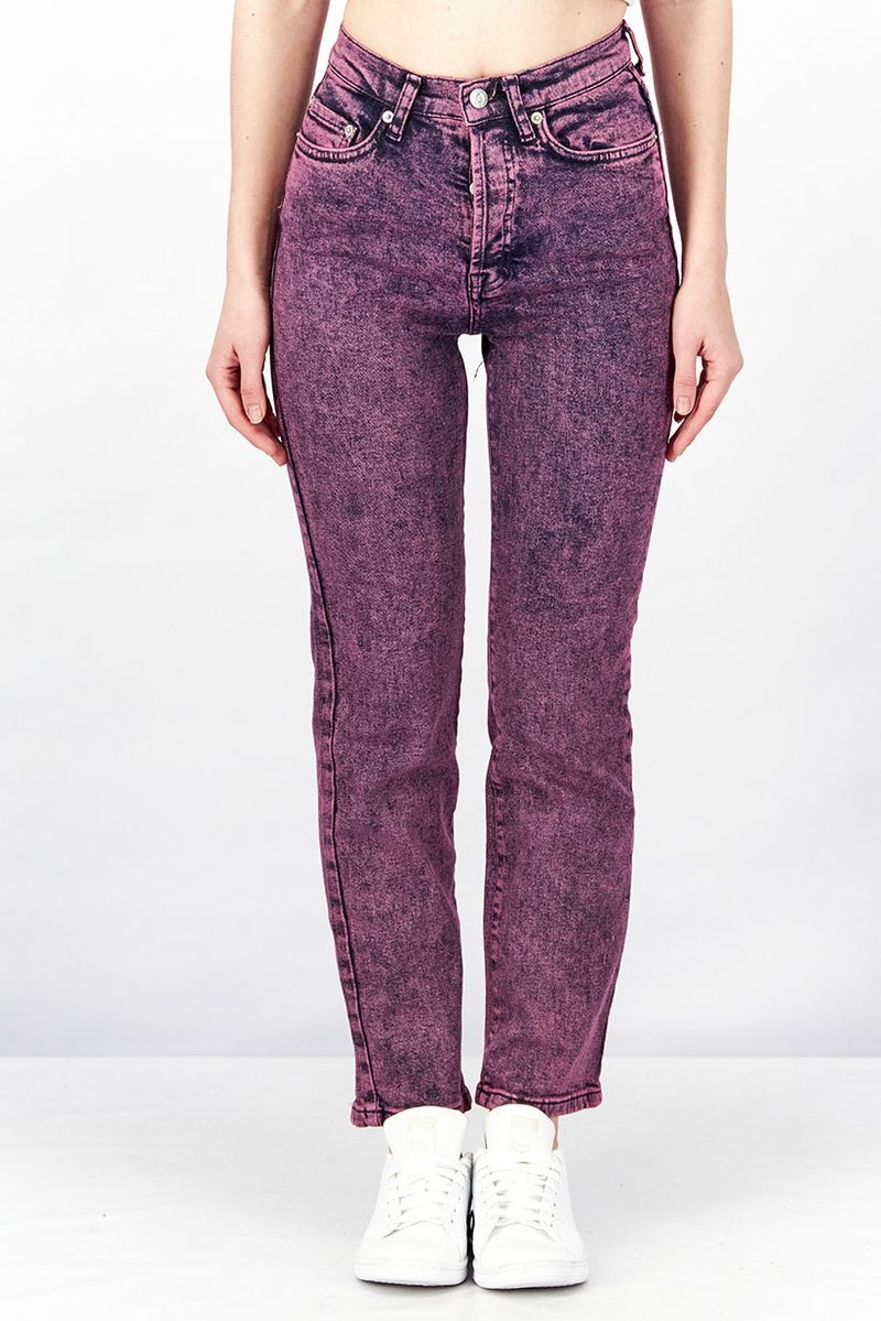 NA-KD Women Straight Fit High Waist Washed Stretchable Denim Jeans, Acid Purple - Image 1